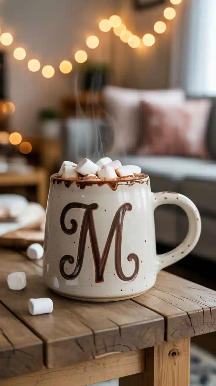 A personalized and playful handmade ceramic mug with a chunky alphabet letter, perfect for a cozy gift.