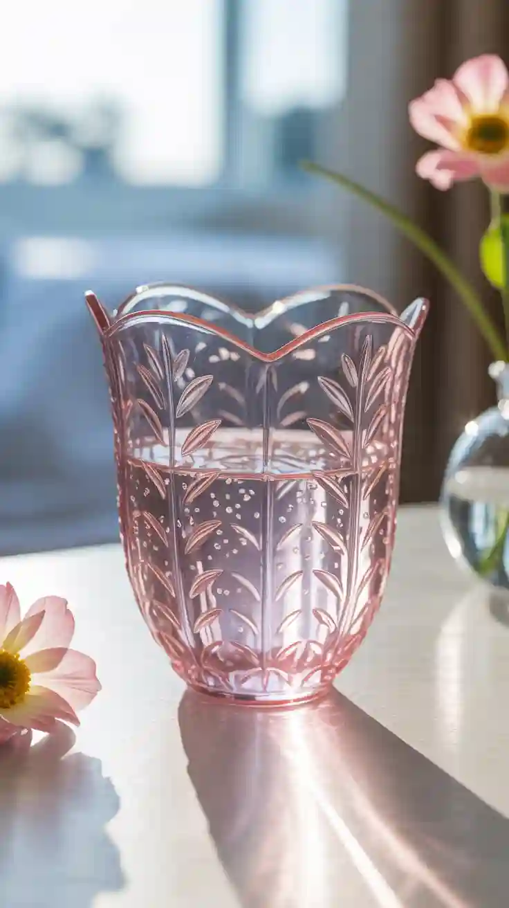 An elegant and pretty Embossed Glass cup with a delicate floral design, perfect for sophisticated drinkware.
