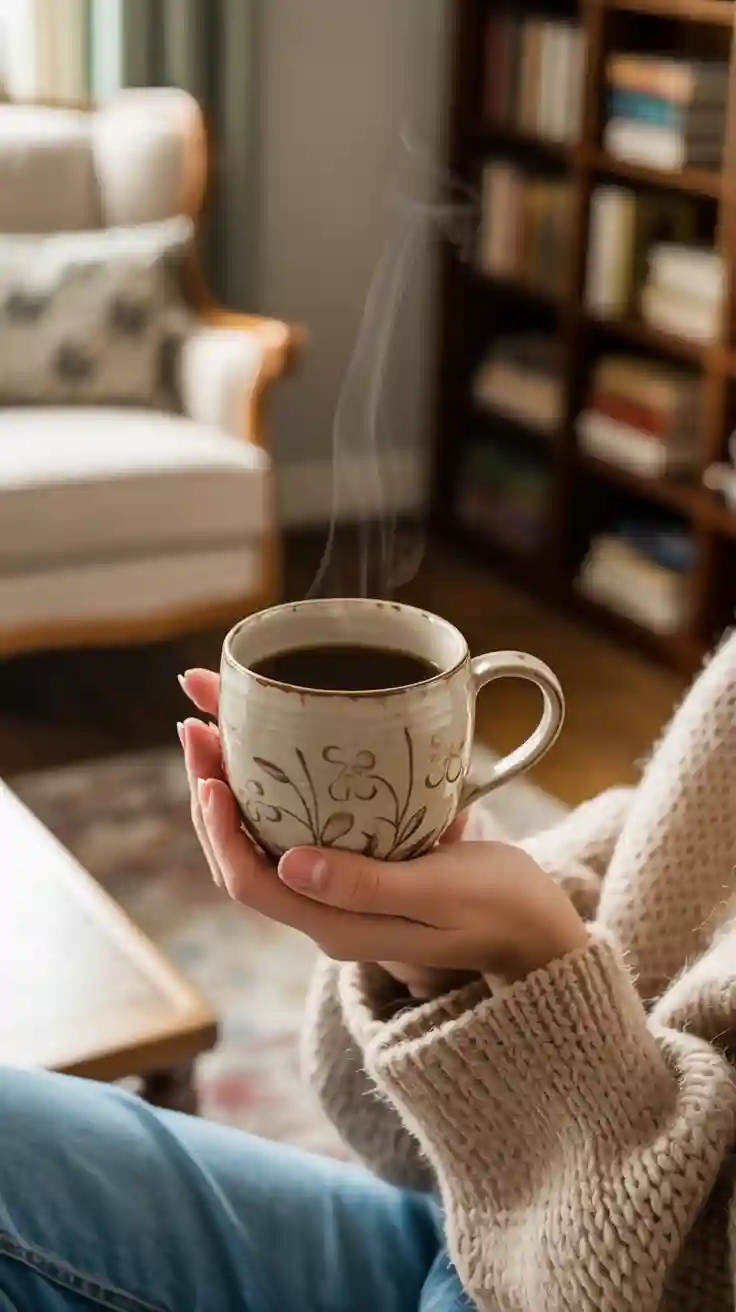 A cozy, Japanese Hand Painted Mugs, showcasing an earthy and unique piece of aesthetic drinkware.