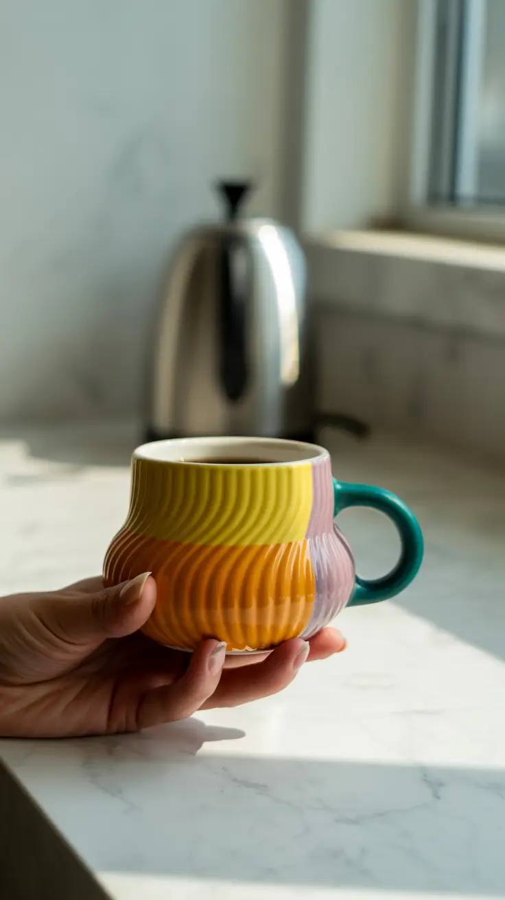A modern and artistic Ripple coffee cup with a unique wavy texture, showcasing aesthetic and tactile drinkware.